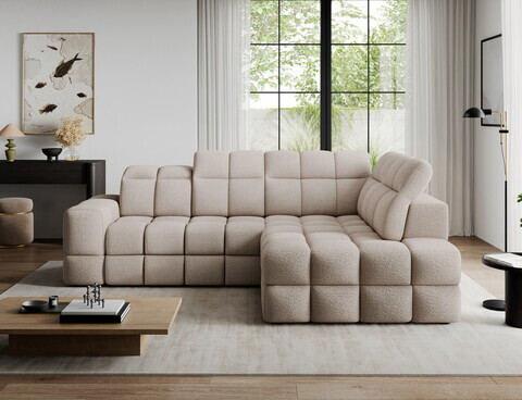 Coltar extensibil dreapta 3 locuri ELTAP, Bronon, 296x200x109 cm, lemn/tesatura boucle, bej