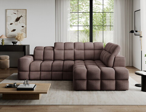 Coltar extensibil dreapta 3 locuri ELTAP, Bronon, 296x200x109 cm, lemn/tesatura boucle, maro