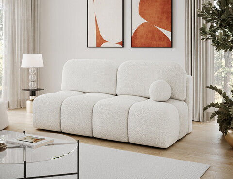 Canapea extensibila 2 locuri ELTAP, Nuwia, 200x102x100 cm, lemn/tesatura boucle, alb