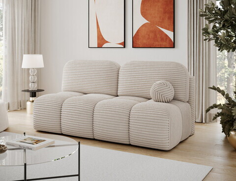 Canapea extensibila 2 locuri ELTAP, Nuwia, 200x102x100 cm, lemn/catifea din poliester, alb murdar