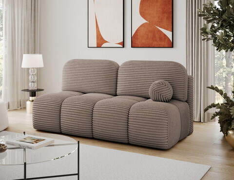 Canapea extensibila 2 locuri ELTAP, Nuwia, 200x102x100 cm, lemn/catifea din poliester, maro deschis