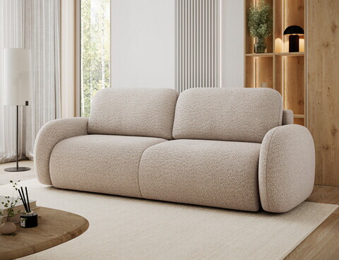 Canapea extensibila 3 locuri ELTAP, Avuela, 250x105x94 cm, lemn/tesatura boucle, bej