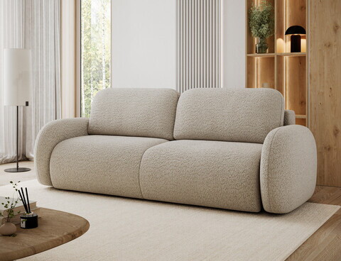 Canapea extensibila 3 locuri ELTAP, Avuela, 250x105x94 cm, lemn/tesatura boucle, bej