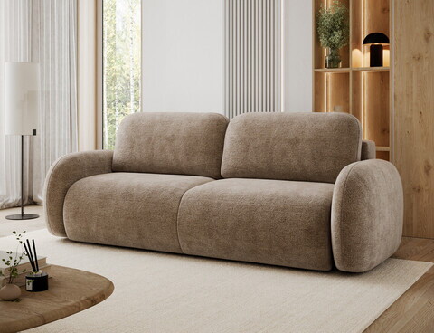 Canapea extensibila 3 locuri ELTAP, Avuela, 250x105x94 cm, lemn/tesatura chenille, maro deschis