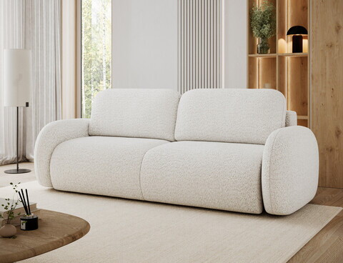 Canapea extensibila 3 locuri ELTAP, Avuela, 250x105x94 cm, lemn/tesatura boucle, alb