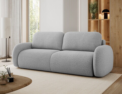 Canapea extensibila 3 locuri ELTAP, Avuela, 250x105x94 cm, lemn/tesatura boucle, gri