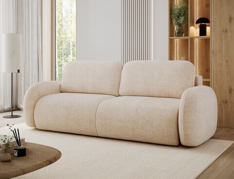 Canapea extensibila 3 locuri ELTAP, Avuela, 250x105x94 cm, lemn/plush din poliester, bej deschis
