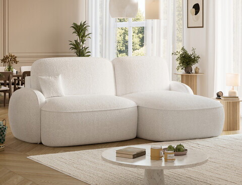 Coltar extensibil dreapta 3 locuri ELTAP, Tesalia, 240x150x93 cm, lemn/tesatura boucle, alb