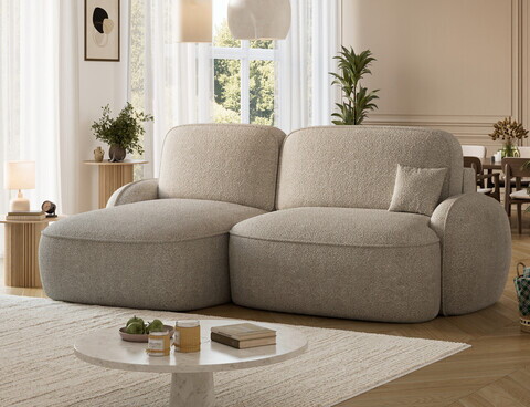 Coltar extensibil stanga 3 locuri ELTAP, Tesalia, 240x150x93 cm, lemn/tesatura boucle, bej inchis