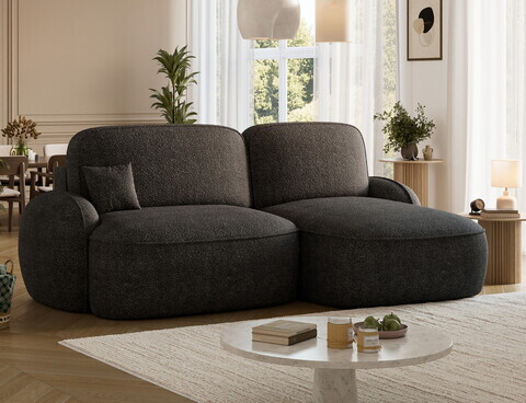 Coltar extensibil dreapta 3 locuri ELTAP, Tesalia, 240x150x93 cm, lemn/tesatura boucle, gri inchis
