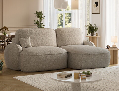 Coltar extensibil dreapta 3 locuri ELTAP, Tesalia, 240x150x93 cm, lemn/tesatura boucle, bej inchis