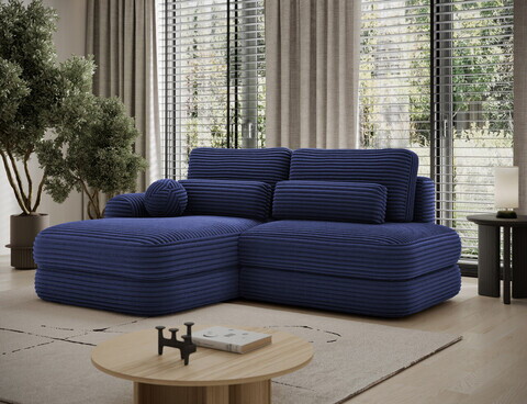 Coltar extensibil stanga 3 locuri ELTAP, Ripeli, 217x175x96 cm, lemn/catifea din poliester, albastru inchis