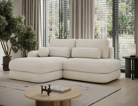 Coltar extensibil stanga 3 locuri ELTAP, Ripeli, 217x175x96 cm, lemn/catifea din poliester, bej deschis