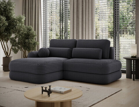 Coltar extensibil stanga 3 locuri ELTAP, Ripeli, 217x175x96 cm, lemn/catifea din poliester, negru