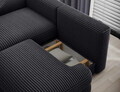 Coltar extensibil stanga 3 locuri ELTAP, Ripeli, 217x175x96 cm, lemn/catifea din poliester, negru