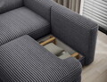 Coltar extensibil stanga 3 locuri ELTAP, Ripeli, 217x175x96 cm, lemn/catifea din poliester, gri inchis