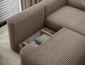Coltar extensibil dreapta 3 locuri ELTAP, Ripeli, 217x175x96 cm, lemn/catifea din poliester, maro deschis