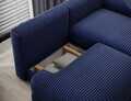Coltar extensibil dreapta 3 locuri ELTAP, Ripeli, 217x175x96 cm, lemn/catifea din poliester, albastru inchis