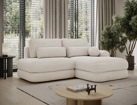 Coltar extensibil dreapta 3 locuri ELTAP, Ripeli, 217x175x96 cm, lemn/catifea din poliester, alb