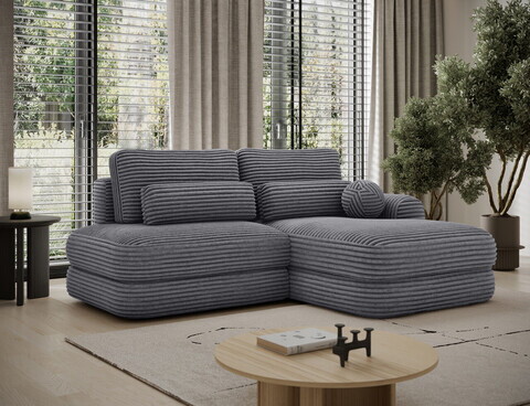 Coltar extensibil dreapta 3 locuri ELTAP, Ripeli, 217x175x96 cm, lemn/catifea din poliester, gri inchis