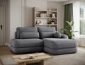 Coltar extensibil dreapta 3 locuri ELTAP, Ripeli, 217x175x96 cm, lemn/catifea din poliester, gri inchis