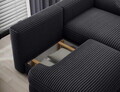 Coltar extensibil dreapta 3 locuri ELTAP, Ripeli, 217x175x96 cm, lemn/catifea din poliester, negru