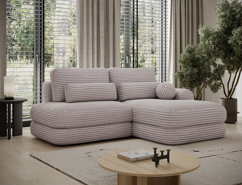 Coltar extensibil dreapta 3 locuri ELTAP, Ripeli, 217x175x96 cm, lemn/catifea din poliester, gri