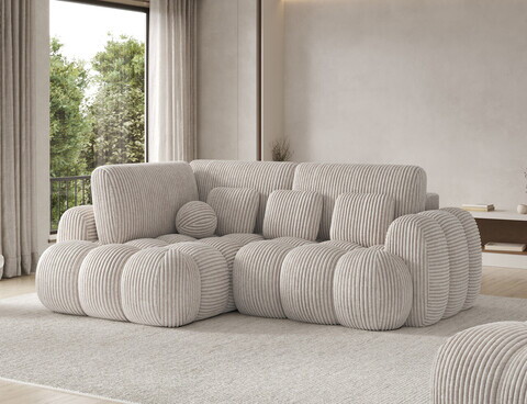 Coltar extensibil stanga 3 locuri ELTAP, Cozion, 267x165x105 cm, lemn/catifea din poliester, alb murdar