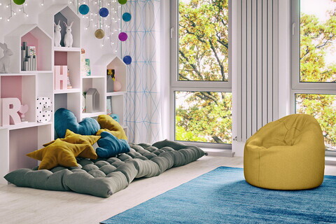 Fotoliu puf ELTAP, Bondo, 85x120x120 cm, poliester, mustar