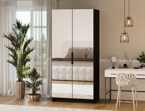 Dulap pentru haine cu oglinda ELTAP, BM2-SZA100, Mirtillo, 100x60x216 cm, PAL laminat, negru