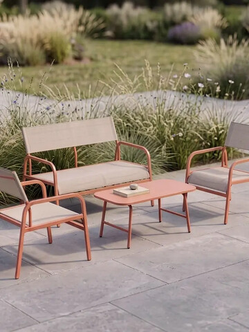 Set mobilier de gradina 4 piese Calmora, Homla, 118.5x70.5x83 cm / 95x50 cm, otel/poliester, bej/maro