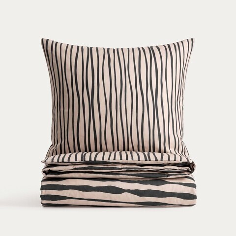Lenjerie de pat King Size, Lino, Homla, 200x220 cm, 3 piese, microfibra din poliester, bej/negru