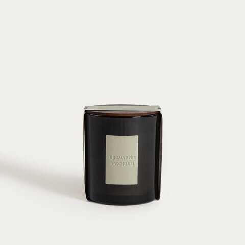 Lumanare parfumata Urban Leather, Eucalyptus Patchouli, Homla, 380 g, ceara de soia, negru