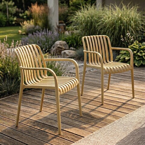 Set 2 scaune pentru terasa/gradina Valoro, Homla, 54.50x58.50x81 cm, plastic, galben