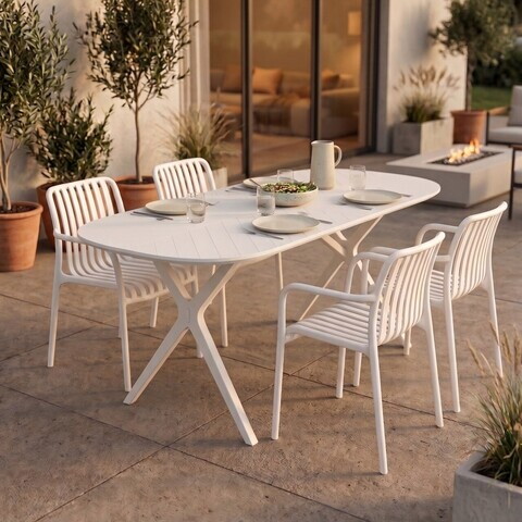 Set 4 scaune pentru terasa/gradina Valoro, Homla, 54.50x58.50x81 cm, plastic, alb