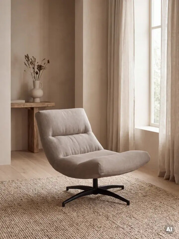 Fotoliu rotativ Volero, Homla, 93.5x77x88.5 cm, metal/poliester, bej inchis