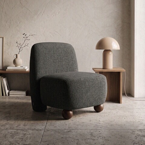 Fotoliu Norello, Homla, 77x66x77 cm, MDF/poliester, gri inchis/maro