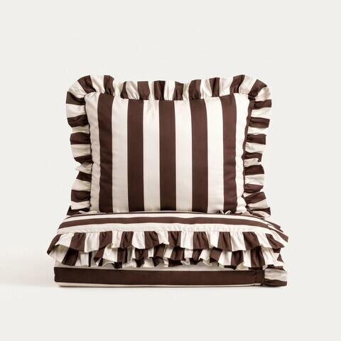 Lenjerie de pat King Size, Tiffany, Homla, 200x220 cm, 3 piese, microfibra din poliester, maro/ecru
