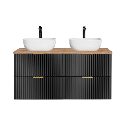 Set mobilier baie, dulap dublu si 2 lavoare, 120 cm Wotan Un 6252, Adel Black, Comad, MDF/PAL laminat, negru mat