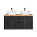 Set mobilier baie, dulap dublu si 2 lavoare, 120 cm Wotan Un 6252, Adel Black, Comad, MDF/PAL laminat, negru mat