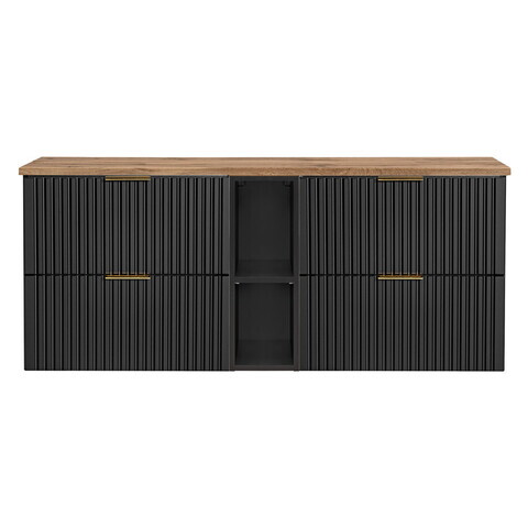 Set mobilier baie, dulap dublu pentru lavoar, 140 cm Wotan 81-01, Adel Black, Comad, MDF/PAL laminat, negru mat/gri piatra