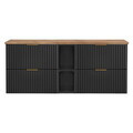 Set mobilier baie, dulap dublu pentru lavoar, 140 cm Wotan 81-01, Adel Black, Comad, MDF/PAL laminat, negru mat/gri piatra