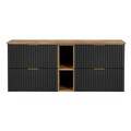 Set mobilier baie, dulap dublu pentru lavoar, 140 cm Wotan 81-01, Adel Black, Comad, MDF/PAL laminat, negru mat/stejar wotan