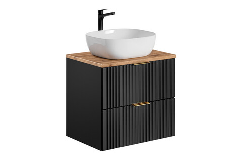 Set mobilier baie, dulap cu lavoar, 60 cm Wotan, Adel Black, Comad, MDF/PAL laminat, negru mat