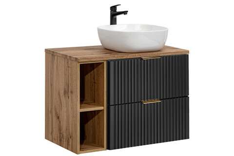 Set mobilier baie, dulap cu lavoar, 80 cm Wotan 81-01, Adel Black, Comad, MDF/PAL laminat, negru mat