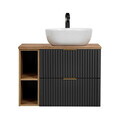 Set mobilier baie, dulap cu lavoar, 80 cm Wotan 81-01, Adel Black, Comad, MDF/PAL laminat, negru mat
