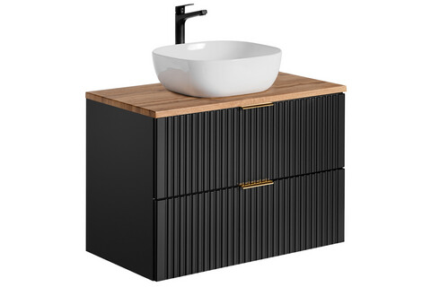 Set mobilier baie, dulap cu lavoar, 80 cm Wotan Un 6252, Adel Black, Comad, MDF/PAL laminat, negru mat