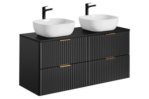 Set mobilier baie, dulap dublu si 2 lavoare, 120 cm Smile, Adel Black, Comad, MDF/PAL laminat, negru mat