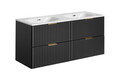 Set dulap de baie cu lavoar dublu si sifon, 120 cm Sky, Adel Black, Comad, MDF/PAL laminat, negru mat