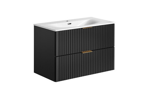 Set dulap de baie cu lavoar si sifon, 80 cm Sky, Adel Black, Comad, MDF/PAL laminat, negru mat